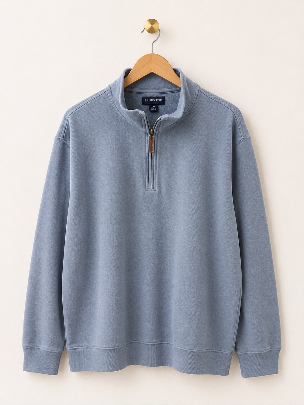 Lands’ End Men’s XL Tall Quarter-Zip Sweatshirt Pullover Blue 100% Cotton